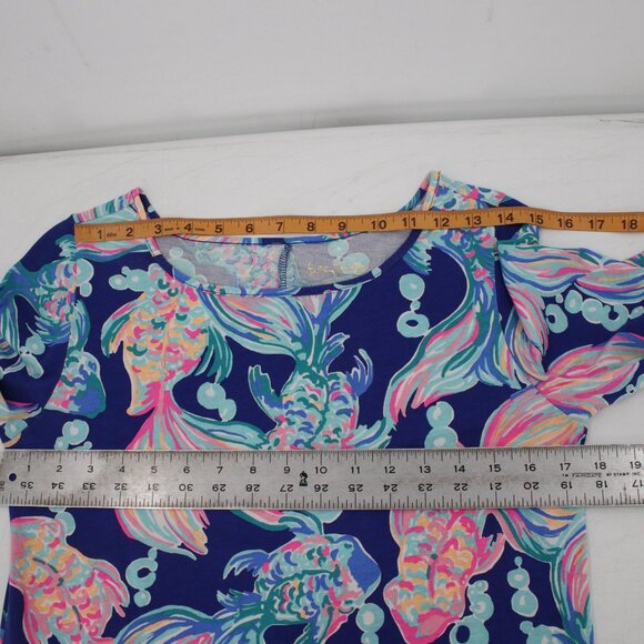 Lilly Pulitzer Marlowe Dress Womens Small Going Coastal True Blue Fish Boatneck - Picture 9 of 10